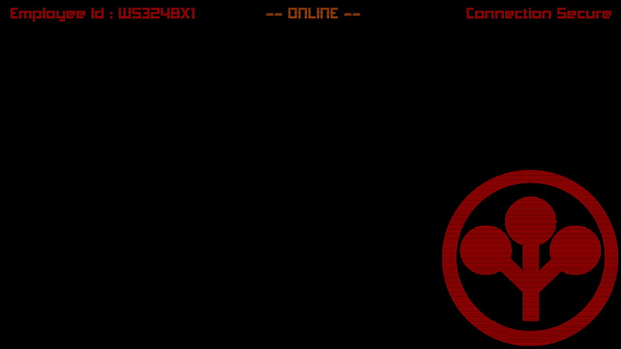 Cyberpunk 2077 Arasaka Corporation Terminal Interface with Red Glowing Logo on Black Background HD wallpaper