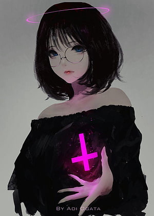 Anime Girl With Glowing Pink Halo And Cross Symbol Digital Art HD phone wallpaper
