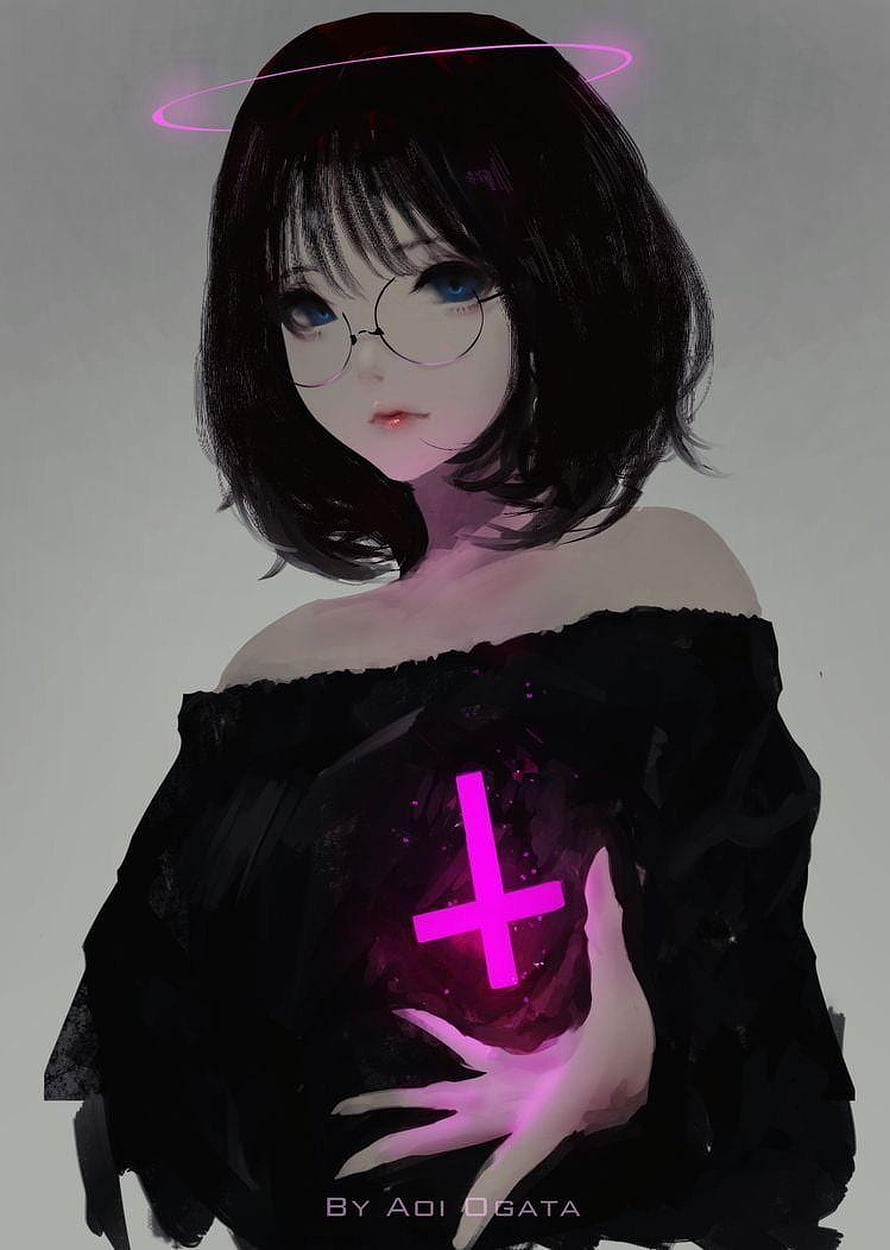 Anime Girl With Glowing Pink Halo And Cross Symbol Digital Art HD phone wallpaper