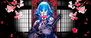 Demon Slayer Kimetsu no Yaiba Gyutaro Blue Hair Masked Demon Anime Wallpaper HD wallpaper