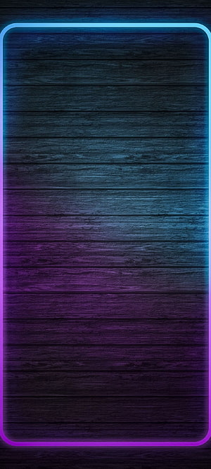 Neon Blue and Purple Gradient Frame on Dark Wood Texture Background HD phone wallpaper