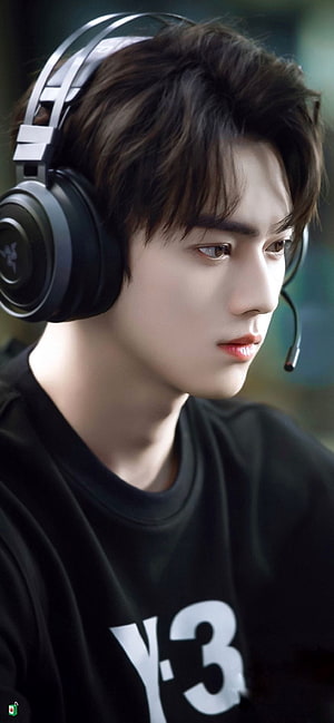 Xu Kai Wearing Razer Headset and Black Y-3 T-Shirt in Profile Portrait HD phone wallpaper