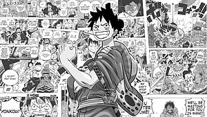 Monkey D Luffy One Piece Manga Panel with Straw Hat Crew and Wano Arc Scenes HD wallpaper
