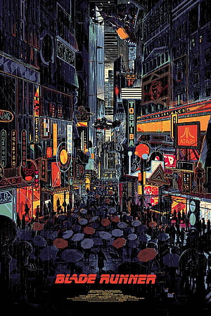 Blade Runner 1982 Cyberpunk Cityscape with Neon Signs and Rainy Street Crowd HD phone wallpaper