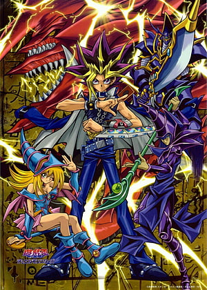 Yugi Muto, Dark Magician, and Slifer the Sky Dragon in Yu-Gi-Oh! Duel Monsters HD phone wallpaper