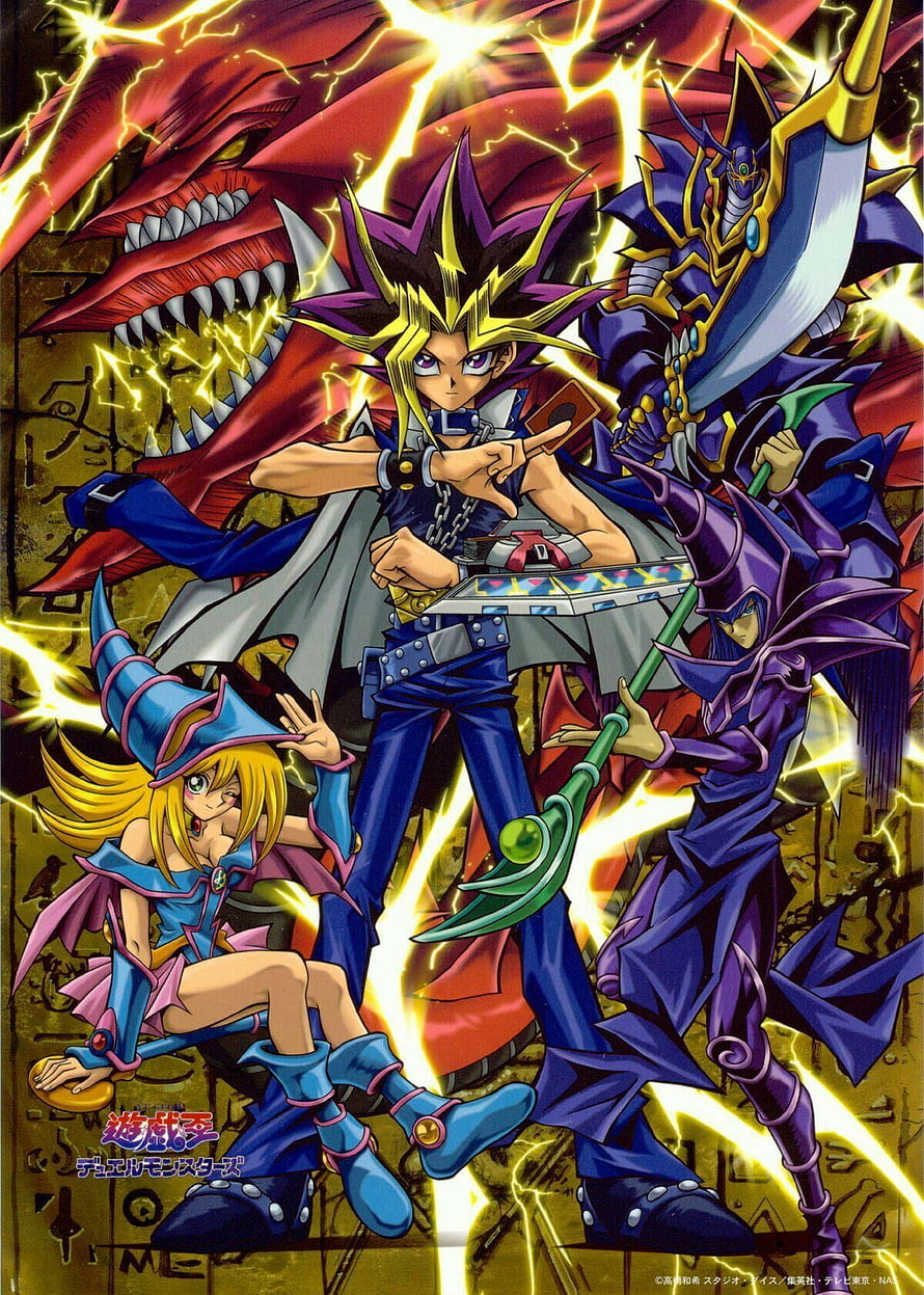 Yugi Muto, Dark Magician, and Slifer the Sky Dragon in Yu-Gi-Oh! Duel Monsters HD phone wallpaper