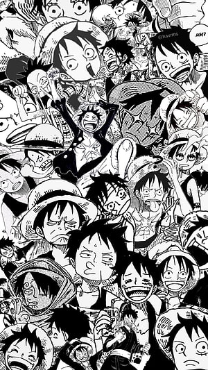 One Piece Monkey D. Luffy Black and White Manga Collage Wallpaper HD phone wallpaper