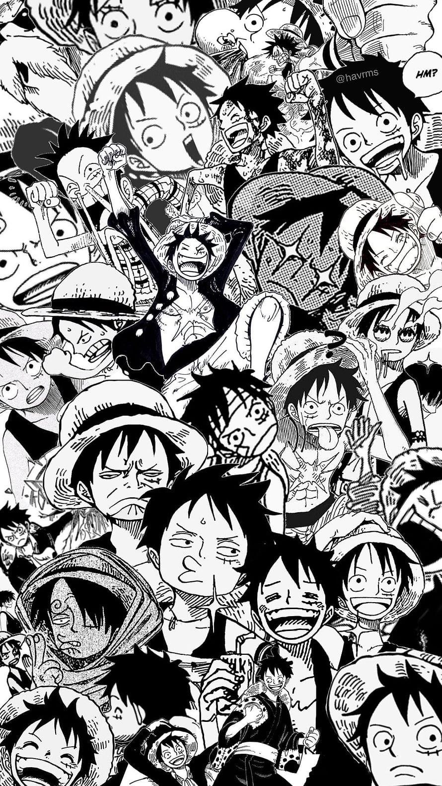 One Piece Monkey D. Luffy Black and White Manga Collage Wallpaper HD phone wallpaper