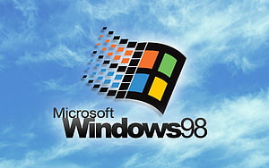 Microsoft Windows 98 Classic Logo Against Blue Sky With Wispy Clouds HD wallpaper