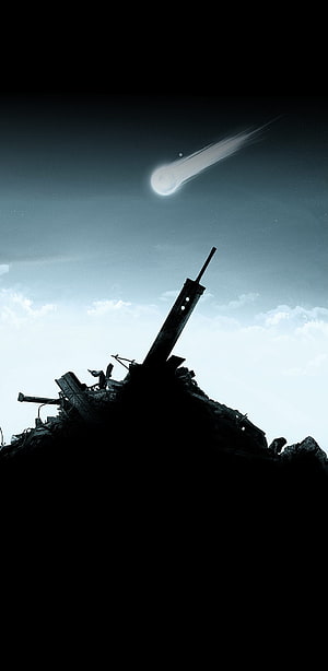 Final Fantasy VII Pile Ruins and Meteor in Dark Post-Apocalyptic Sky HD phone wallpaper