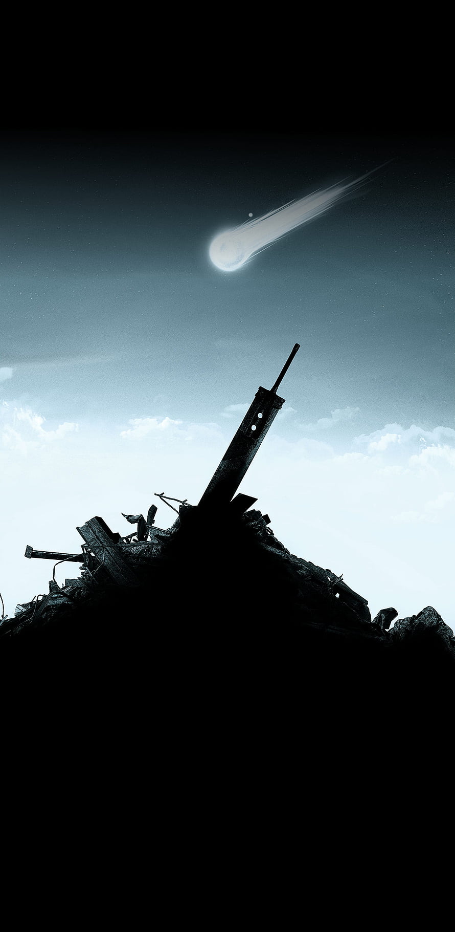 Final Fantasy VII Pile Ruins and Meteor in Dark Post-Apocalyptic Sky HD phone wallpaper