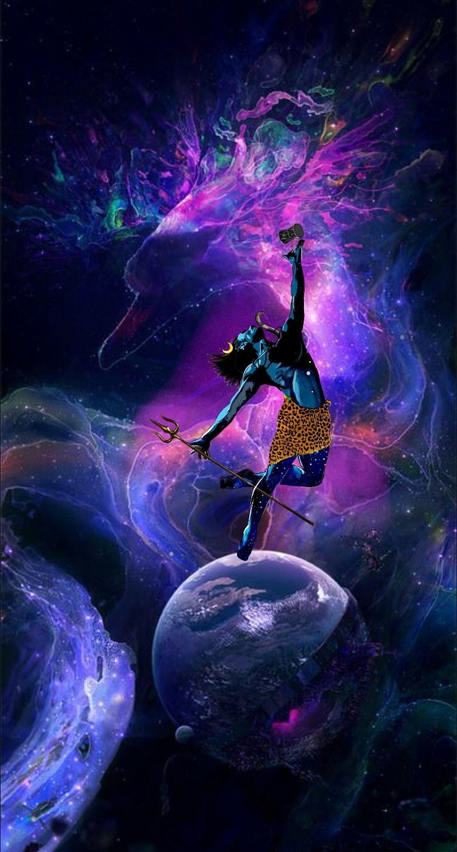 Lord Shiva as Nataraja Dancing in a Cosmic Nebula Galaxy HD phone wallpaper