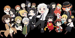 Bungou Stray Dogs Wan! Chibi Character Group Illustration HD wallpaper