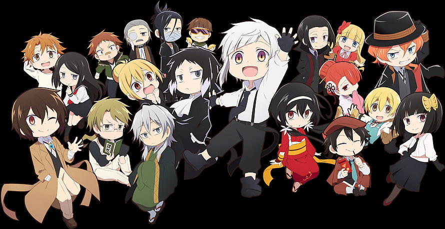 Bungou Stray Dogs Wan! Chibi Character Group Illustration HD wallpaper