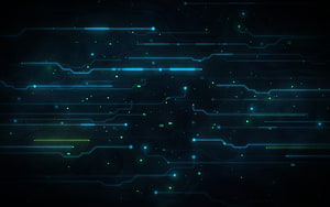 Abstract Digital Circuit Board with Glowing Blue and Green Data Lines on Dark Background HD wallpaper