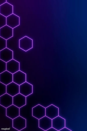 Glowing Purple Neon Hexagon Pattern on Dark Blue Gradient Background HD phone wallpaper