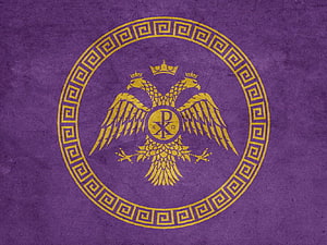 Byzantine Empire Double-Headed Eagle Emblem on Purple Background HD wallpaper
