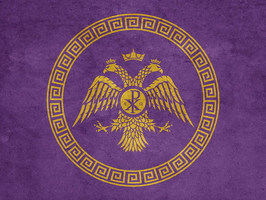 Byzantine Empire Double-Headed Eagle Emblem on Purple Background HD wallpaper