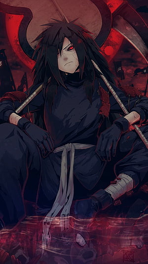 Madara Uchiha Sitting With Susanoo Chakra Red Anime Wallpaper HD phone wallpaper
