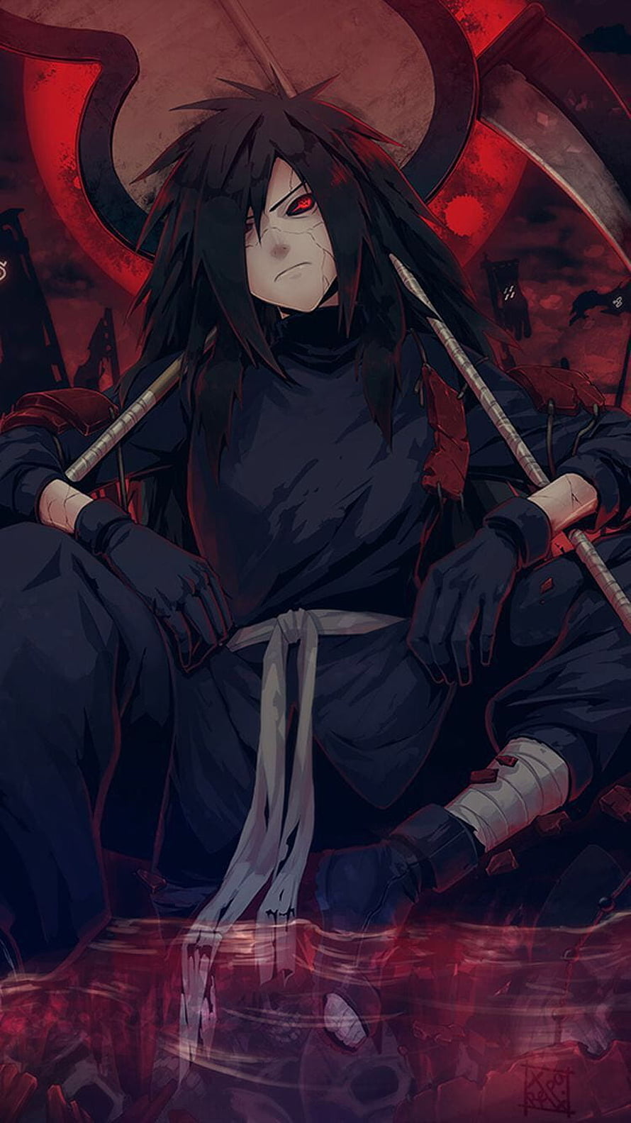 Madara Uchiha Sitting With Susanoo Chakra Red Anime Wallpaper HD phone wallpaper