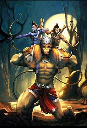 Hanuman carrying Lord Rama and Lakshmana on shoulders in forest, hanuman mobile cartoon, #Hanuman HD phone wallpaper