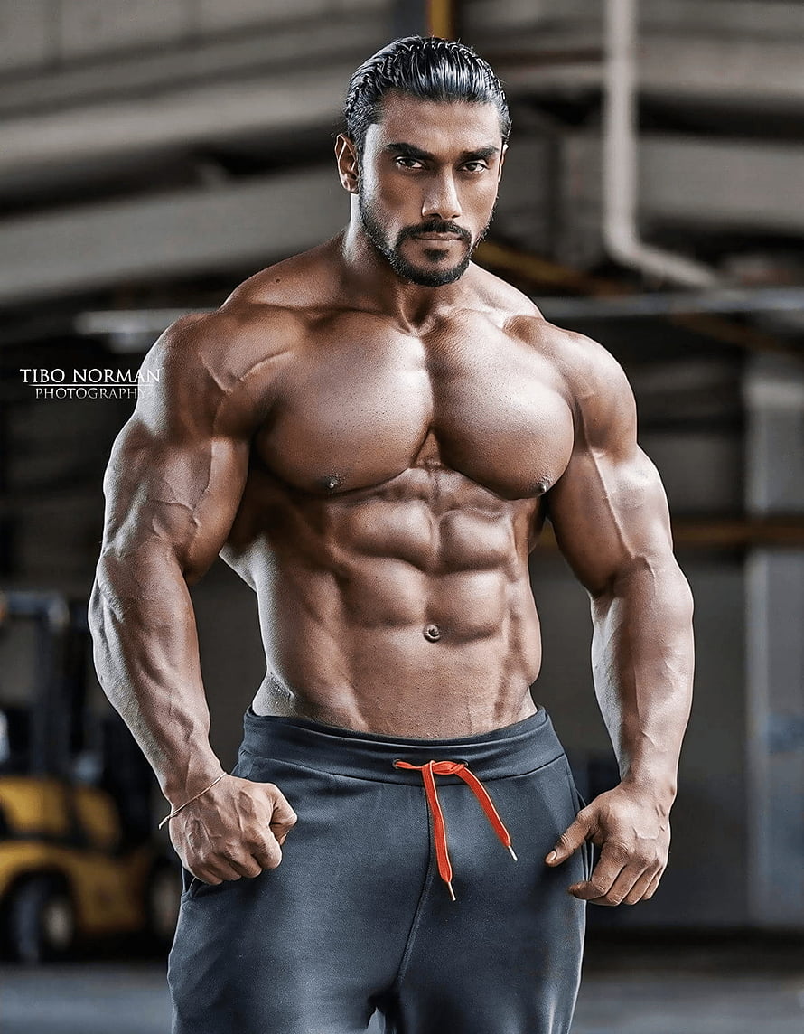 Tibo Norman Muscular Bodybuilder Posing Shirtless in Industrial Warehouse Setting, Sangram Chougule, indian bodybuilder HD phone wallpaper
