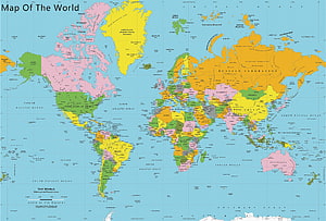 Colorful Political World Map With Country Borders And Ocean Names HD wallpaper