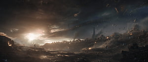 Epic Sci-Fi Battlefield Panorama With Massive Spaceship And Soldiers HD wallpaper