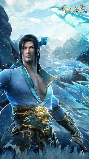 Battle Through the Heavens Season 4 Character in Icy Mountain Landscape HD phone wallpaper