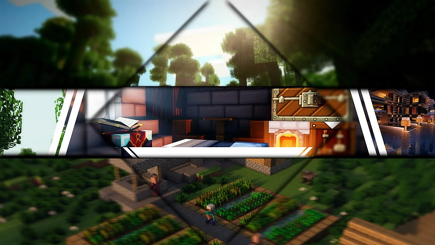Minecraft Village and Farming Scene with Enchanting Table and Chests HD wallpaper