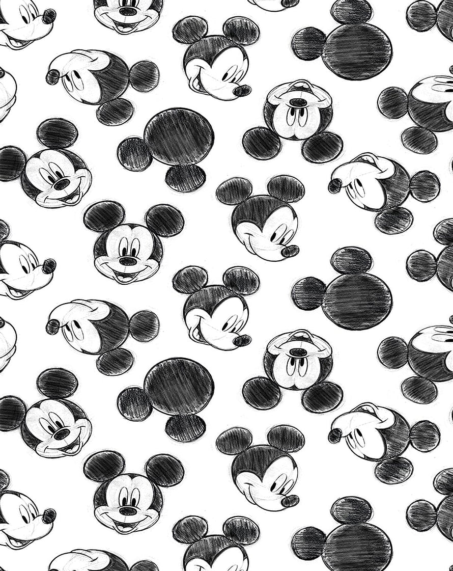 Mickey Mouse Black and White Sketch Pattern Wallpaper HD phone wallpaper