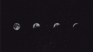 Black and White Moon Phases Sequence Against a Starry Night Sky HD wallpaper