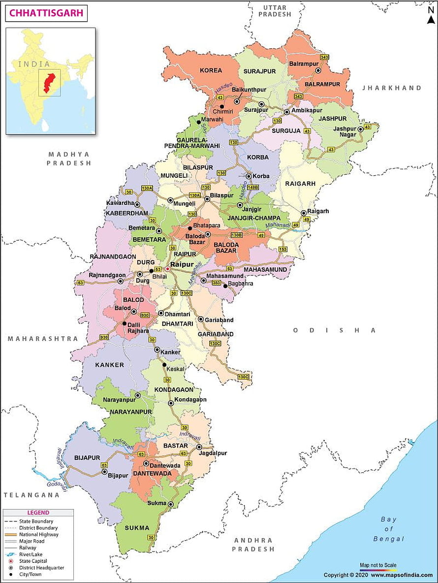 Detailed Political Map of Chhattisgarh State Showing Districts, Cities, and Highways in India HD phone wallpaper