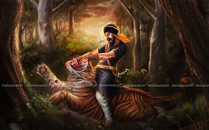 Hari Singh Nalwa Fighting a Tiger in the Forest HD wallpaper