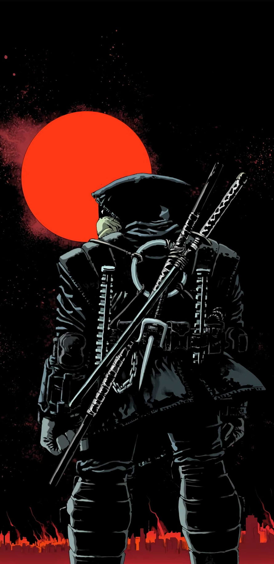 The Last Ronin Samurai Warrior With Katana Against Red Sun HD phone wallpaper
