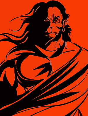 Hanuman Ji Bold Red and Black Illustration with Flowing Hair and Intense Gaze, Hanuman Ji In, hanuman 6 full HD phone wallpaper