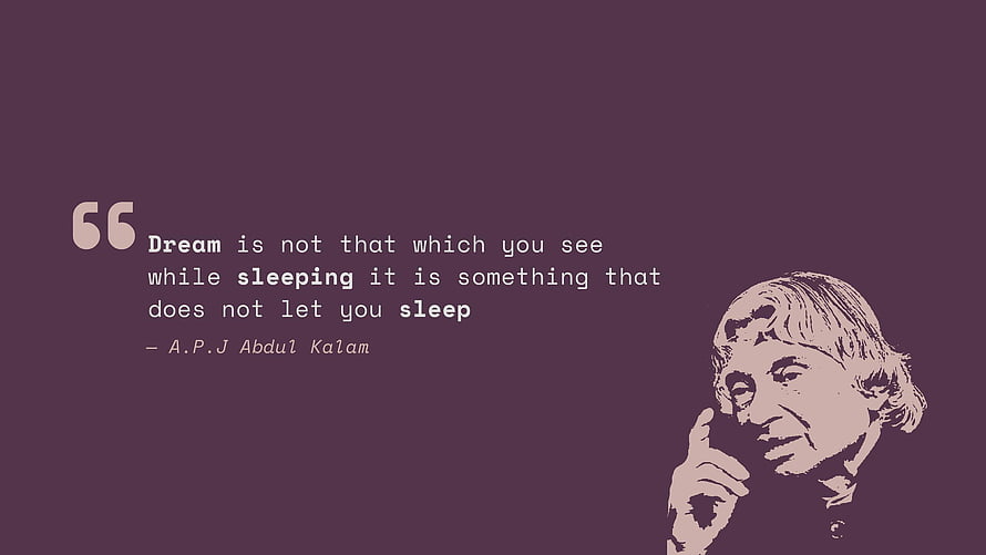 A.P.J. Abdul Kalam Dream Quote on Deep Purple Background with Stylized Portrait HD wallpaper