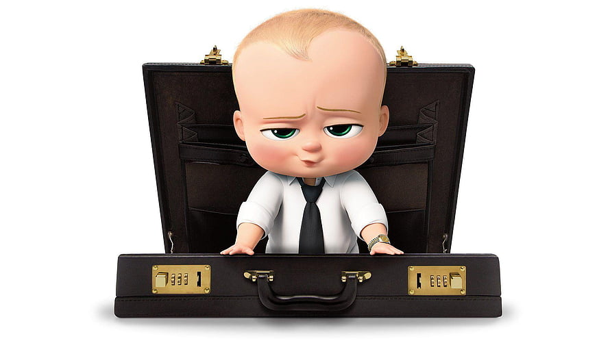 The Boss Baby Character in White Shirt and Tie Inside Black Briefcase HD wallpaper