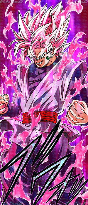 Goku Black Super Saiyan Rosé Anime Character with Pink Aura and Fiery Energy HD phone wallpaper