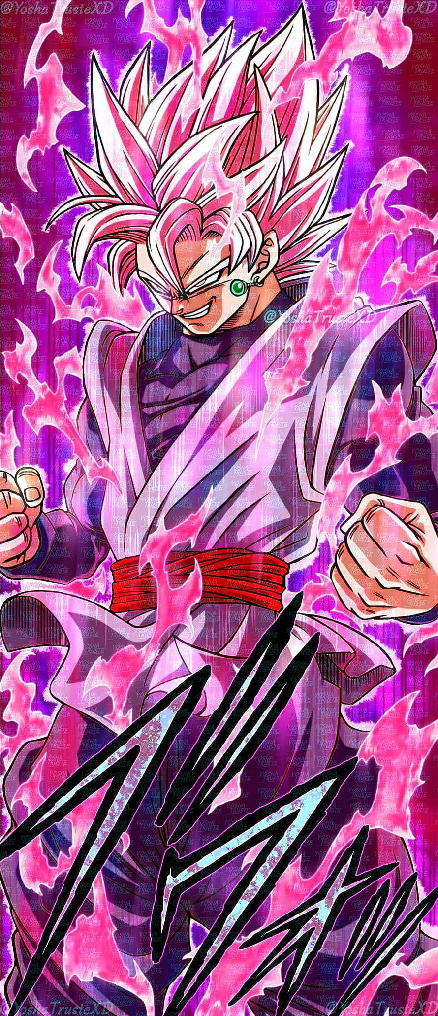 Goku Black Super Saiyan Rosé Anime Character with Pink Aura and Fiery Energy HD phone wallpaper