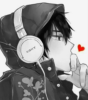 Anime Boy With Sony Headphones And Red Heart Blowing Kiss HD phone wallpaper