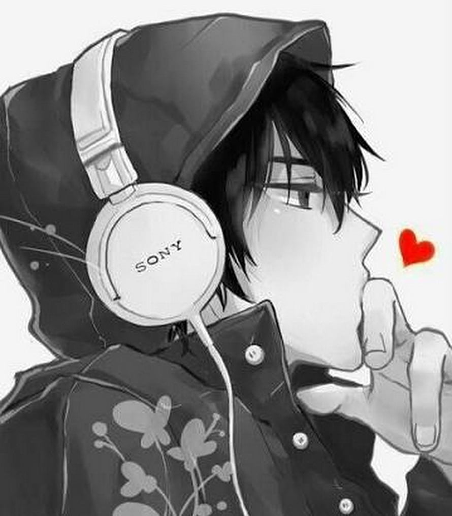 Anime Boy With Sony Headphones And Red Heart Blowing Kiss HD phone wallpaper