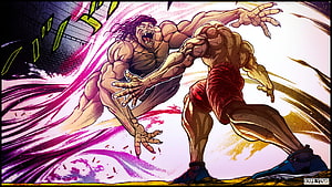 Grappler Baki Intense Combat Scene with Jack Hanma in Dynamic Manga Style HD wallpaper