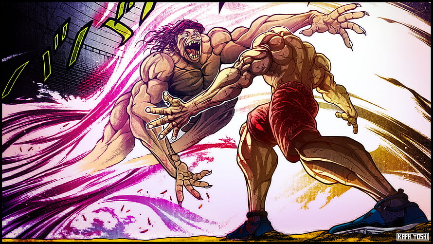 Grappler Baki Intense Combat Scene with Jack Hanma in Dynamic Manga Style HD wallpaper