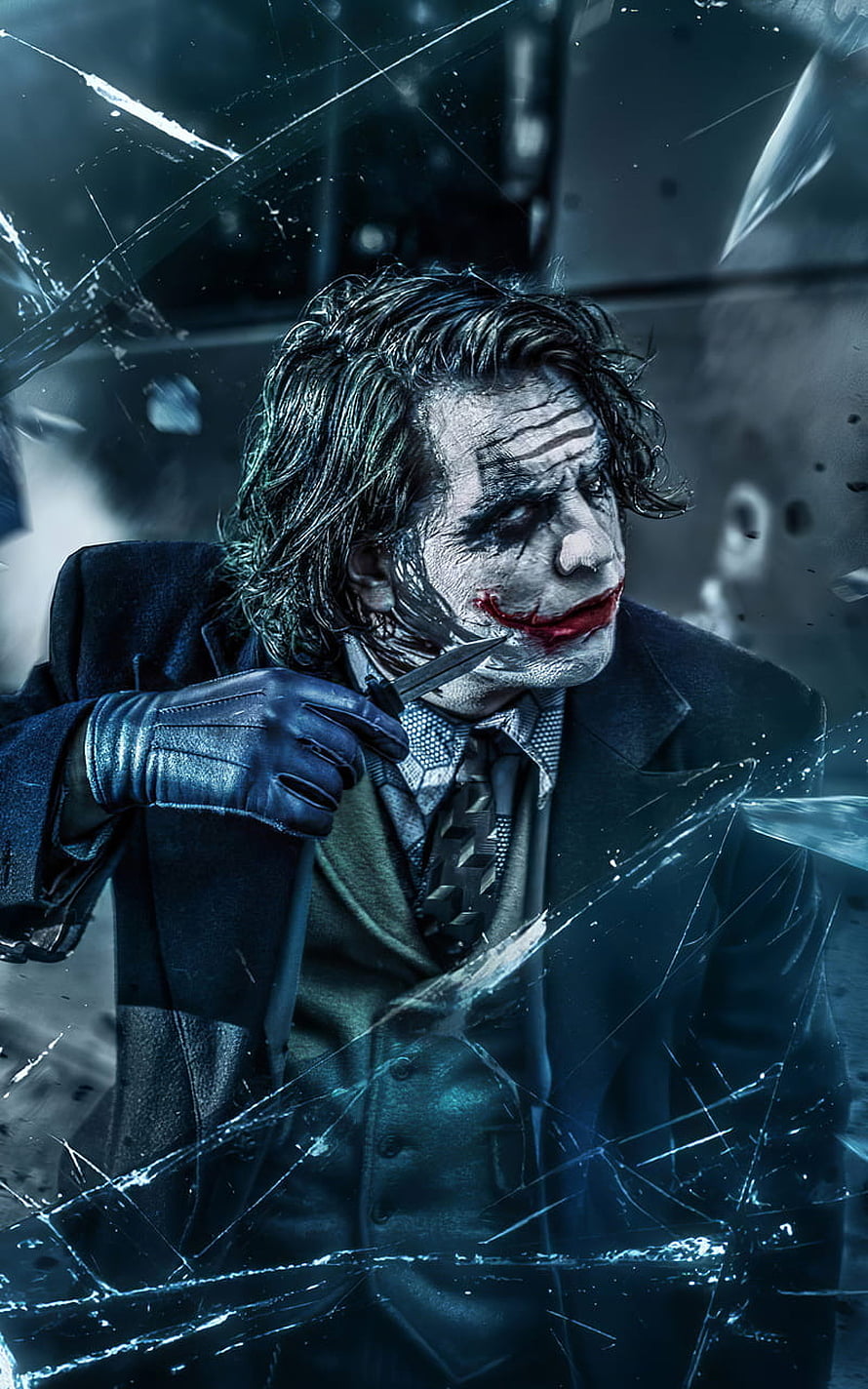 Joker Character Portrait With Shattered Glass And Knife HD phone wallpaper