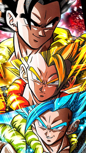 Gogeta Super Saiyan Blue and Gold Transformations Anime Artwork HD phone wallpaper