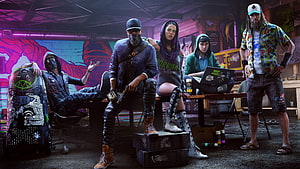 Watch Dogs 2 DedSec Crew in Neon-Lit Underground Workshop HD wallpaper