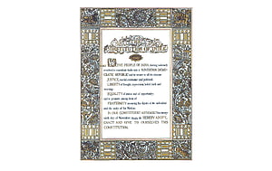 Preamble Page of the Original Constitution of India with Ornate Floral Border HD wallpaper
