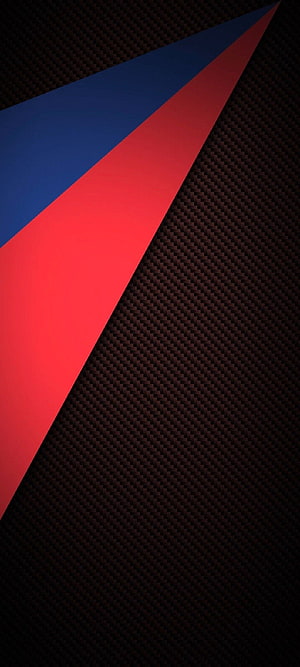 Sleek Geometric Diagonal Design with Red and Blue Accents on Dark Carbon Fiber Texture HD phone wallpaper