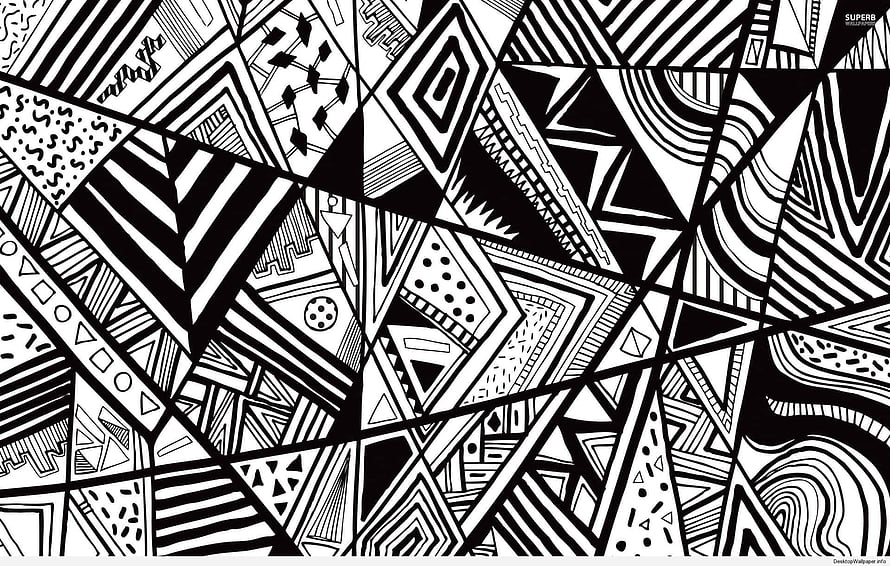 Abstract Black And White Geometric Pattern With Triangles And Stripes HD wallpaper